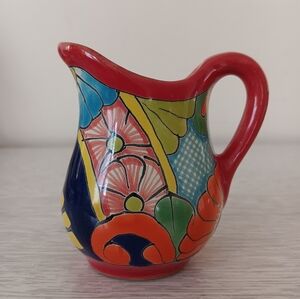 Hand Crafted Mexican Talavera Colorful Floral Ceramic Pottery Creamer Pitcher